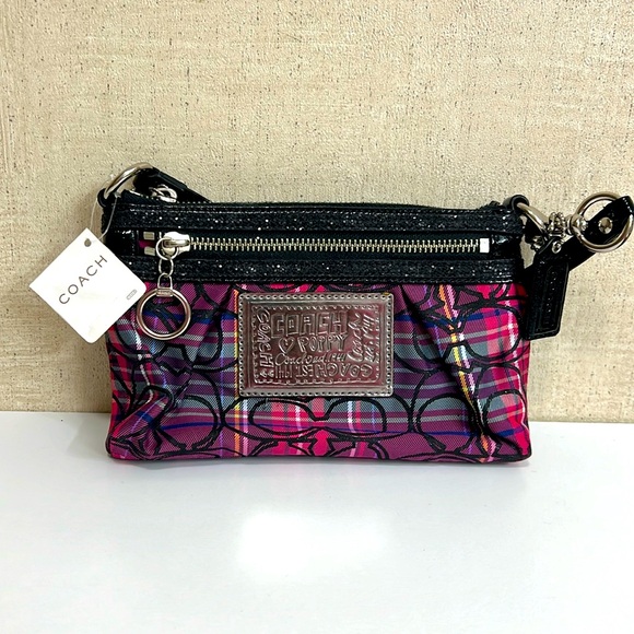 NWT COACH POPPY TARTAN WRISTLET/SMALL PURSE CLUTCH - Picture 1 of 9